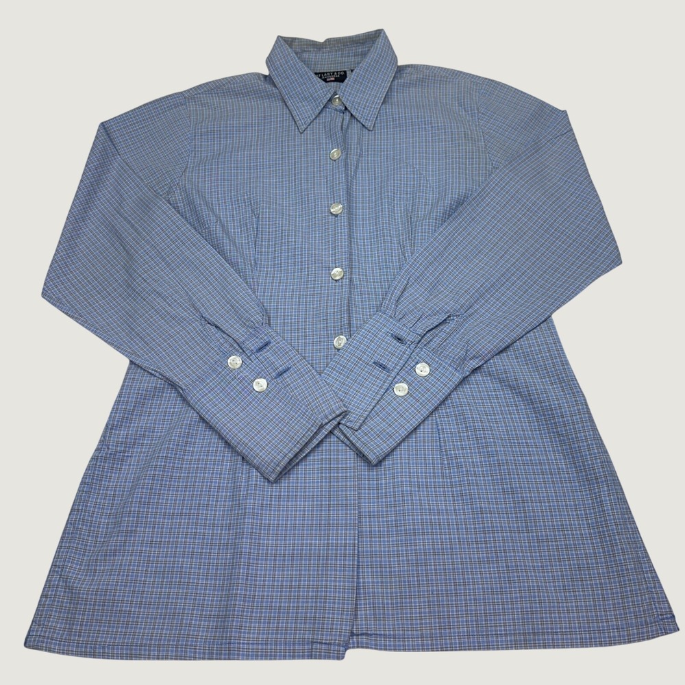 At Last & Co Jeanswear Blue Plaid Cotton Button Down Shirt Womens Medium